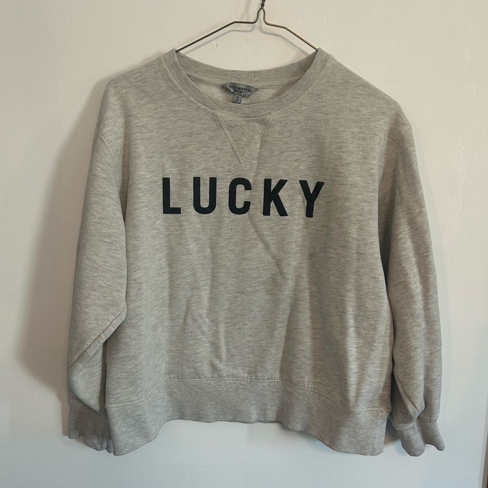 Lucky Brand Light Gray Crewneck Sweatshirt with Black LUCKY Logo